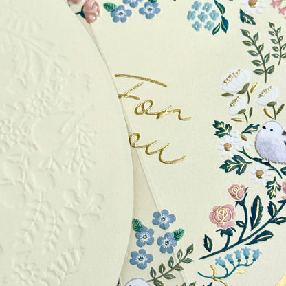 可愛動物金箔熨壓橢圓形心意卡 - 雪鳥的happy birthday