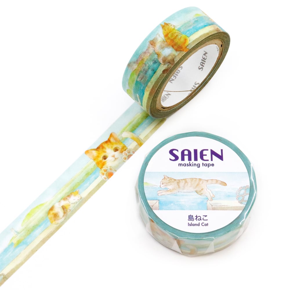 日本Saien 和紙 7 米長紙膠帶 - 貓之島