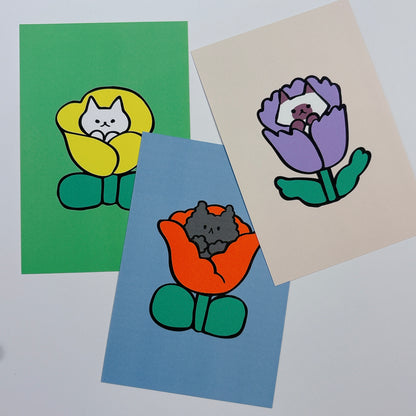 韓國插畫師썸캣츠可愛貓咪 Message Card - 紅花中的小貓