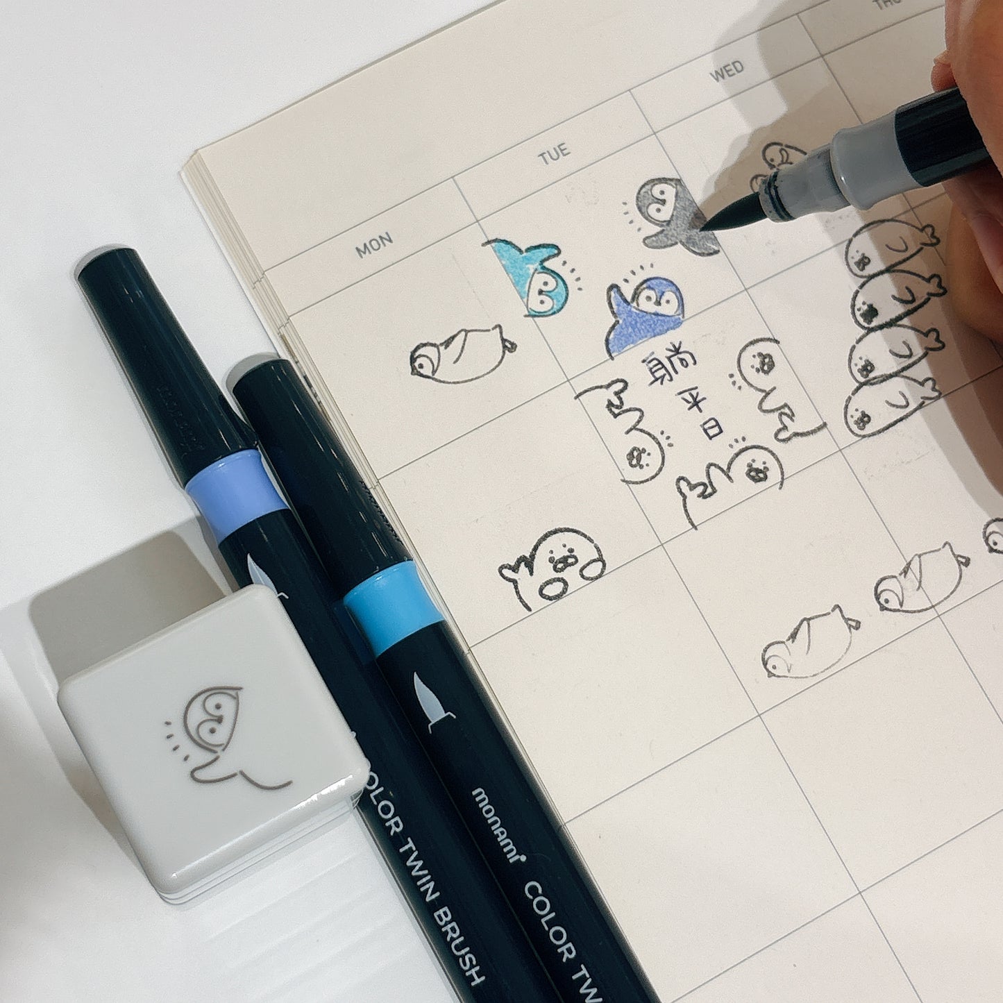 日本層層疊Corner☆Stamp 自帶墨印章第二彈 - 滑滑企鵝🐧