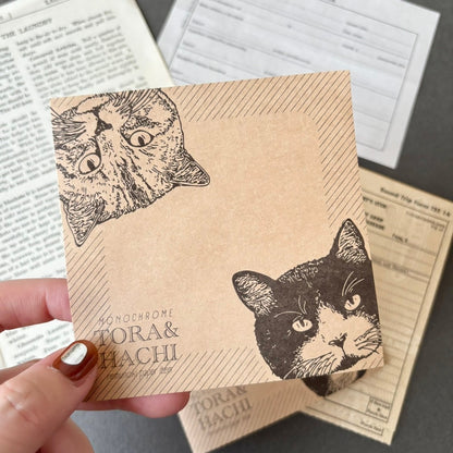 日本the Neko-noki 貓咪紙品: 一雙貓咪牛皮色便條磚