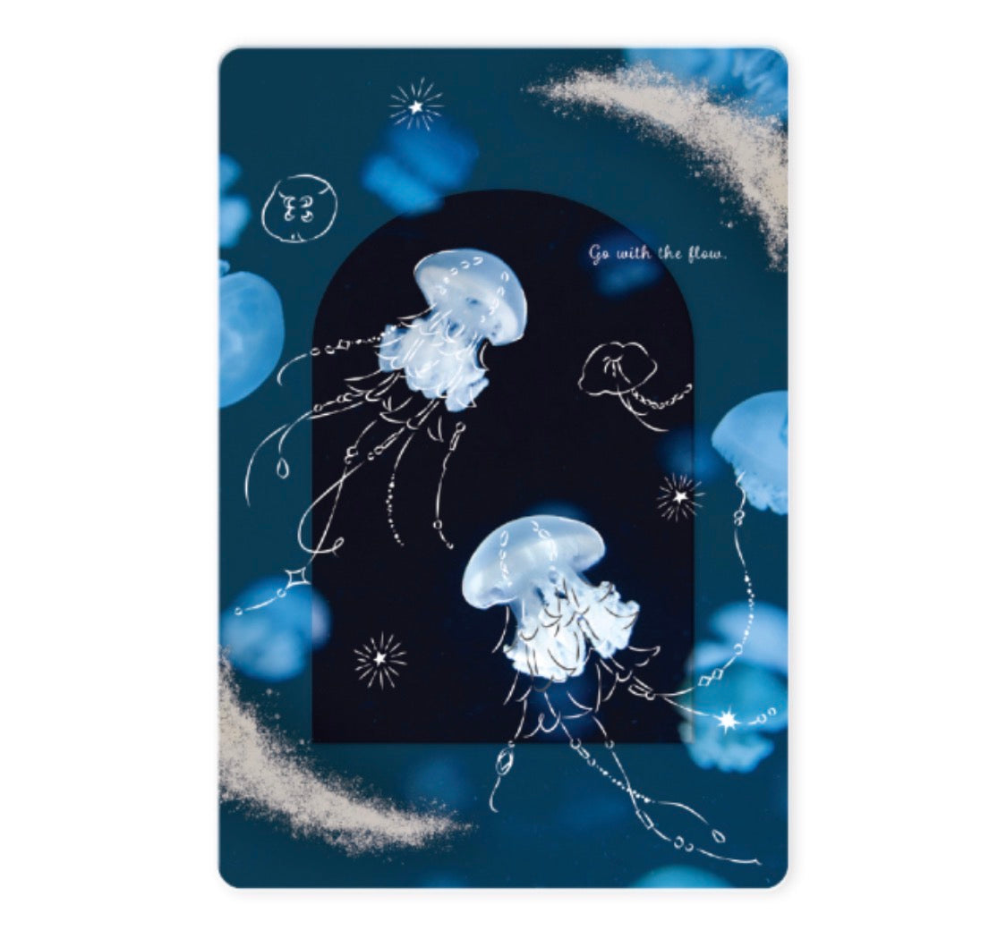 日本Ryuryu  天空や時間銀箔加工透明書簽卡片系列 - 夜水母 [ Pre-order]