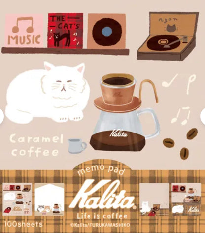 日本Kalita 貓咪咖啡館系列便條磚100 頁 - Caramel Coffee