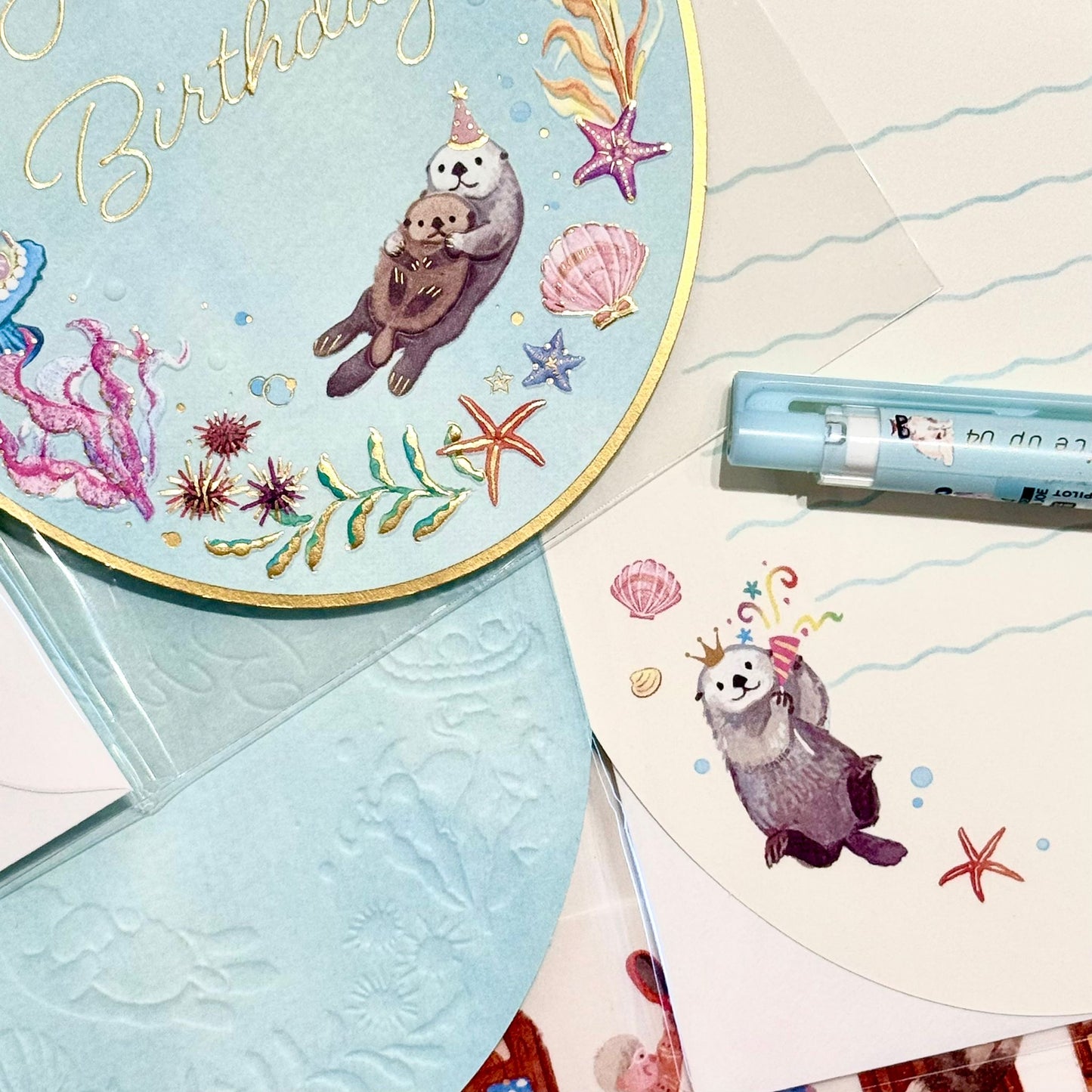 可愛動物金箔熨壓橢圓形心意卡 - 小海瀨的happy birthday
