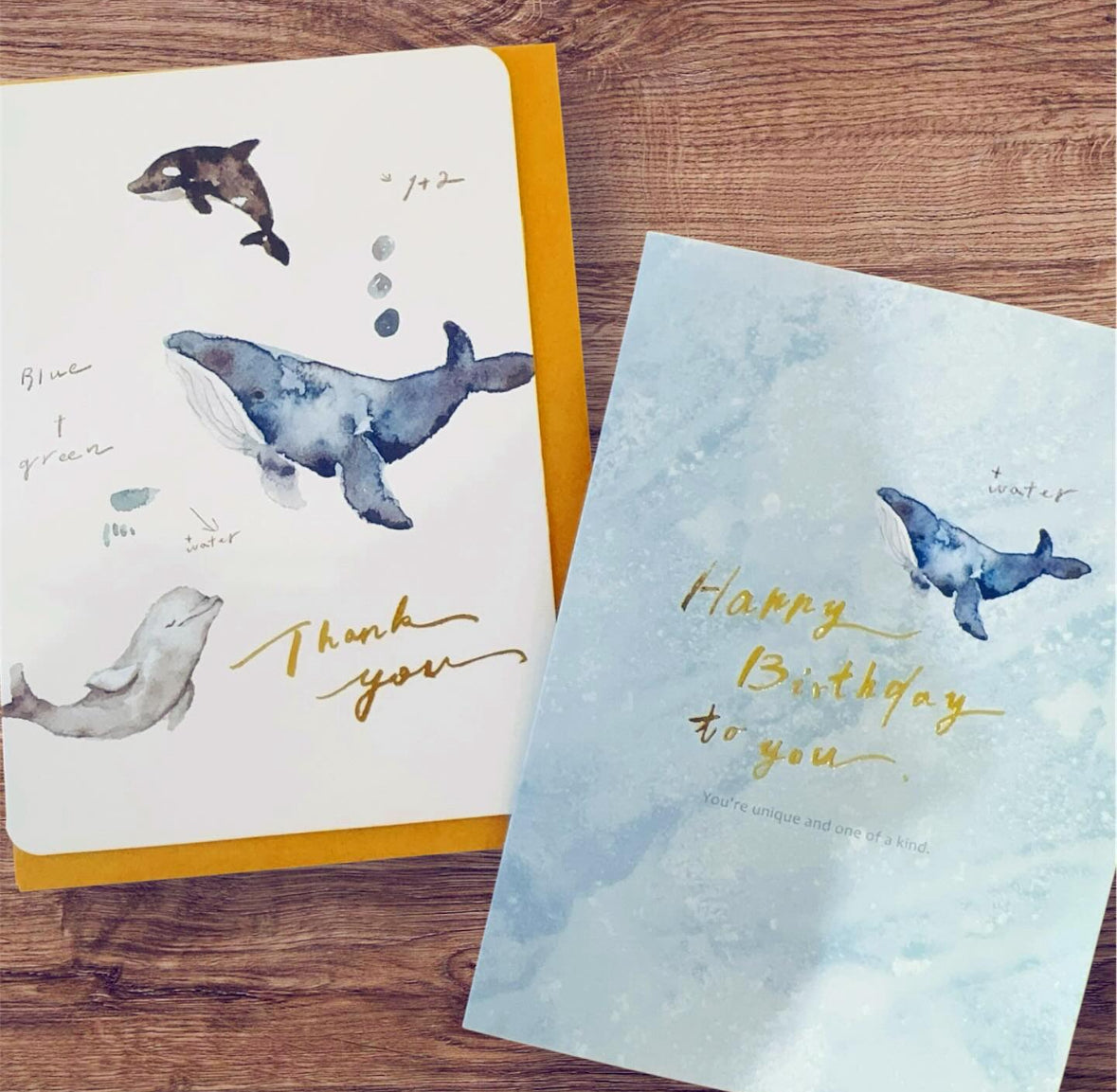 台灣藍色鯨魚水彩風系列感謝卡 - Thank You