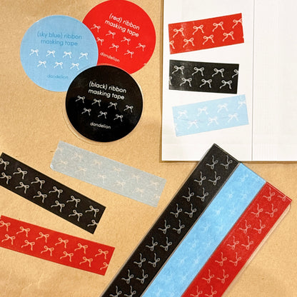 韓國 dandelion ribbon 紙膠帶❤️🩵🖤三色分裝