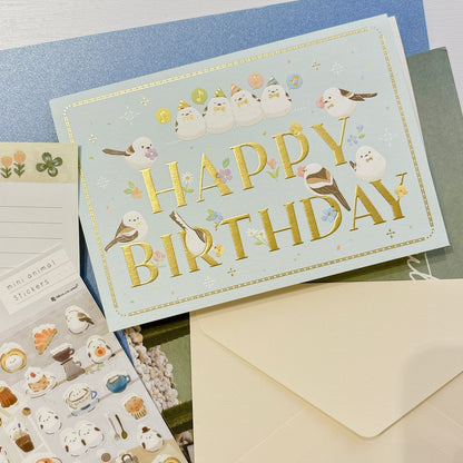 日本NB 可愛雪鳥排排坐 : Happy Birthday 生日卡