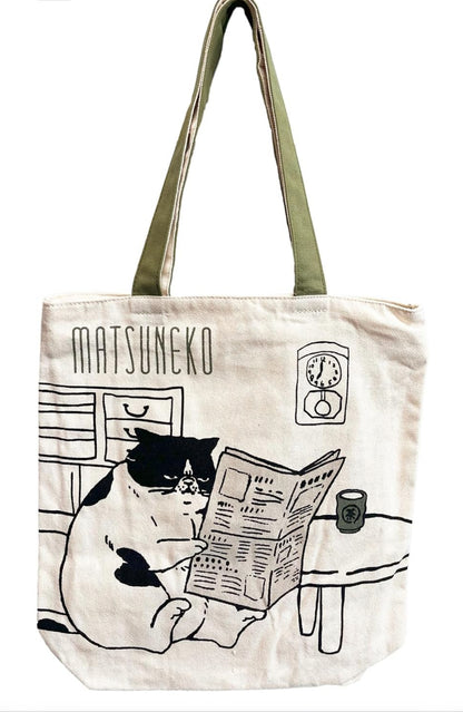 日本Esola 宅宅肥貓系列Totebag - 貓貓睇報紙 (可放A4尺寸）現貨發售💛