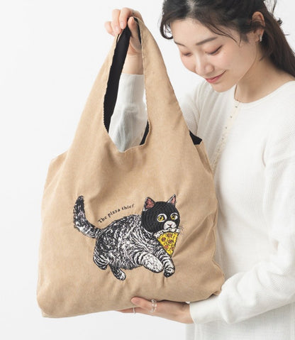 日本Joblie Animal Family 猫刺繍布袋 - 蒙面小貓，The Pizza Thief（預購貨品）