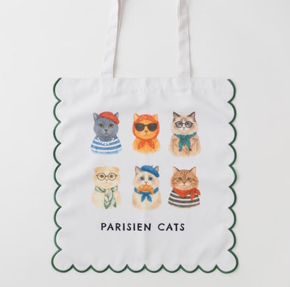 大容量收納‼️ 日本J. Studio 雙面雲朵刺繡Totebag - Parisien Cats  (預購貨品)