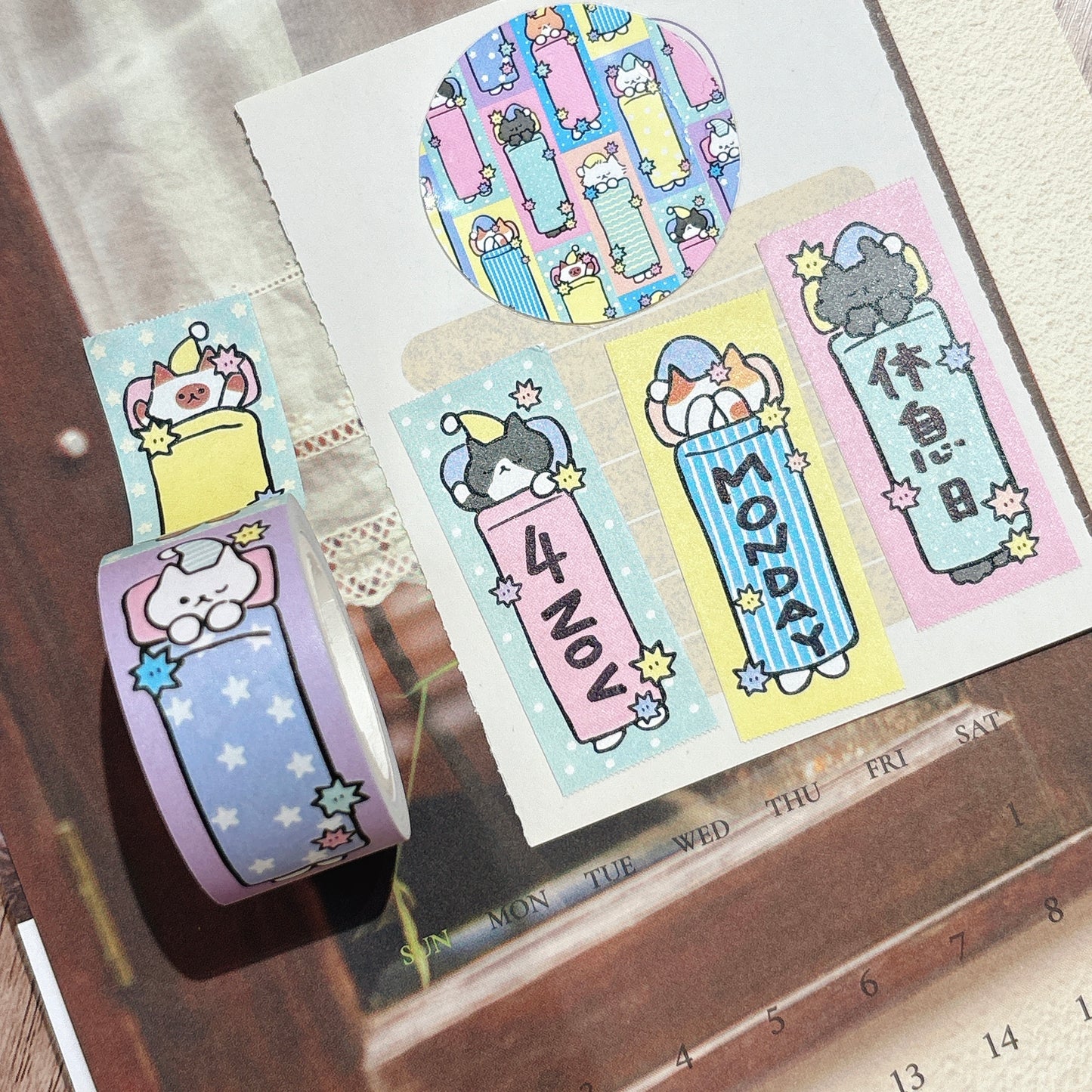 韓國插畫家썸켓츠 紙質可書寫卷裝 Label 貼 - Good night 貓咪