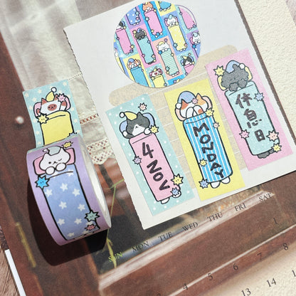 韓國插畫家썸켓츠 紙質可書寫卷裝 Label 貼 - Good night 貓咪