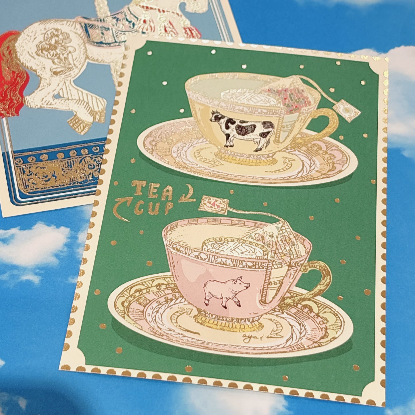 日本 Teacup Ride 英式茶杯 燙金明信片