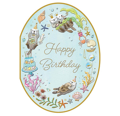 可愛動物金箔熨壓橢圓形心意卡 - 小海瀨的happy birthday