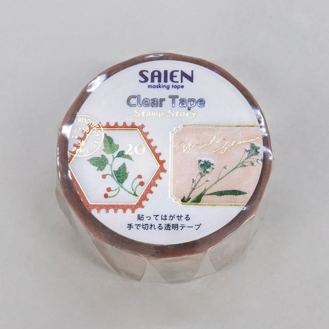 日本Saien 郵票博物館金箔透明紙膠帶 - Wild Flowers