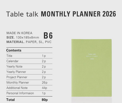 2026 韓國 Table Talk 時間規劃師 B6 [小號] 淨月計劃🌛 * [預購貨品，下單後14天出貨]