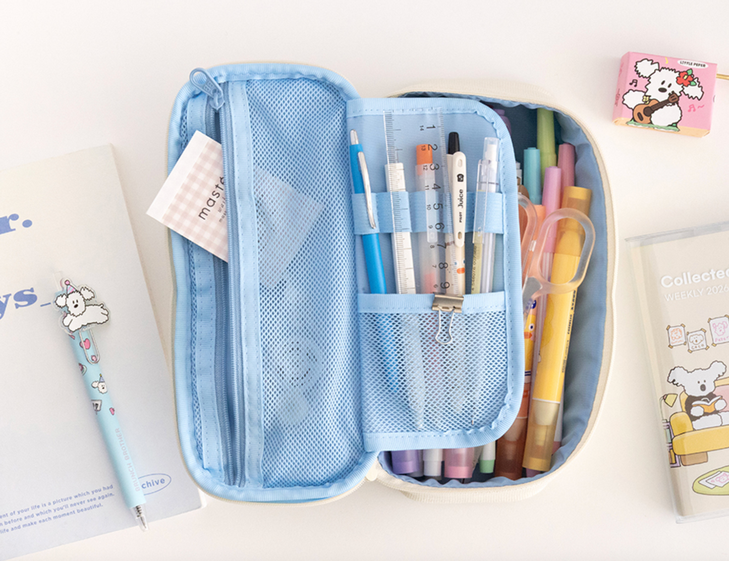 韓國My Little Puppy 大容量夾層 Pens Pocket Case - 兩色選擇  * [預購貨品，下單後14天出貨]