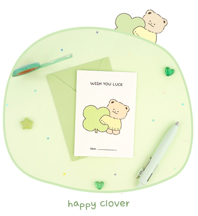 韓國Little Fluffy Bear 心意卡系列 - 四葉草 （wish you luck)