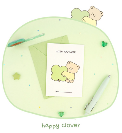 韓國Little Fluffy Bear 心意卡系列 - 四葉草 （wish you luck)