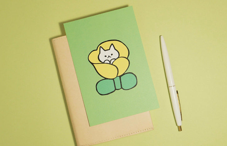 韓國插畫師썸캣츠可愛貓咪 Message Card - 黃花中的小貓